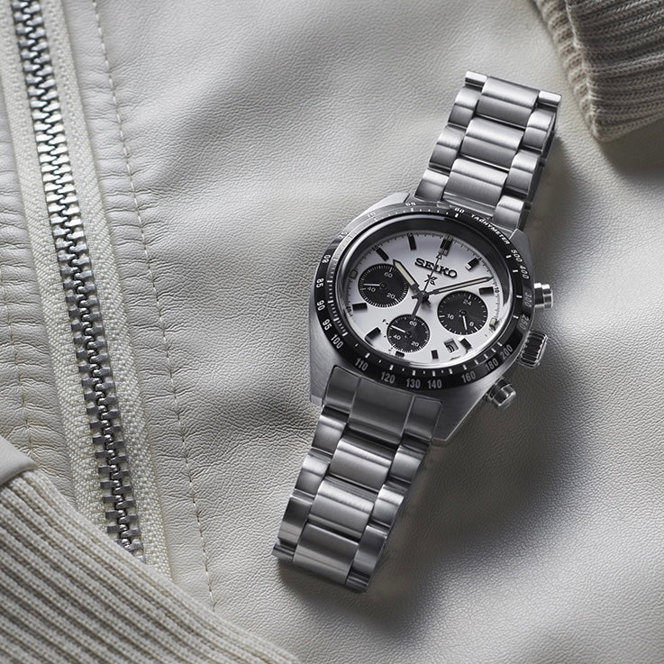 Solar Chronograph Watch with White Dial & Sapphire Crystal – Stainless Steel Case
