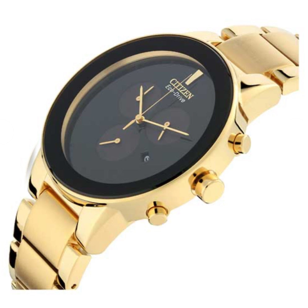 Gold Stainless Steel Chronograph Watch – Eco Quartz with Date Display