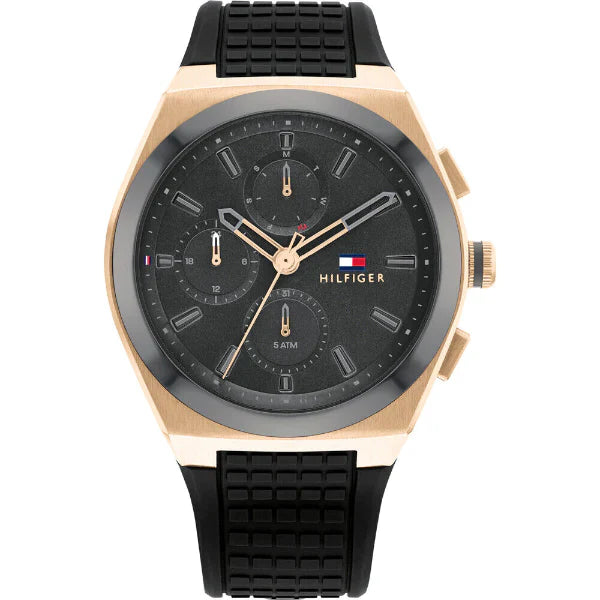 Black Chronograph Men's Watch with Silicone Strap – Bold & Sporty Quartz Timepiece