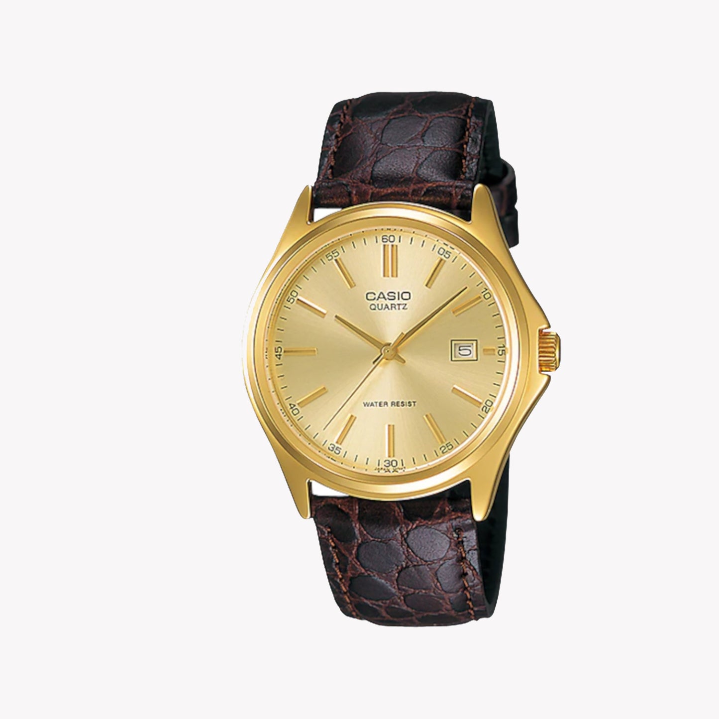 Gold-Tone Quartz Watch with Brown Leather Strap – Classic Dress Style
