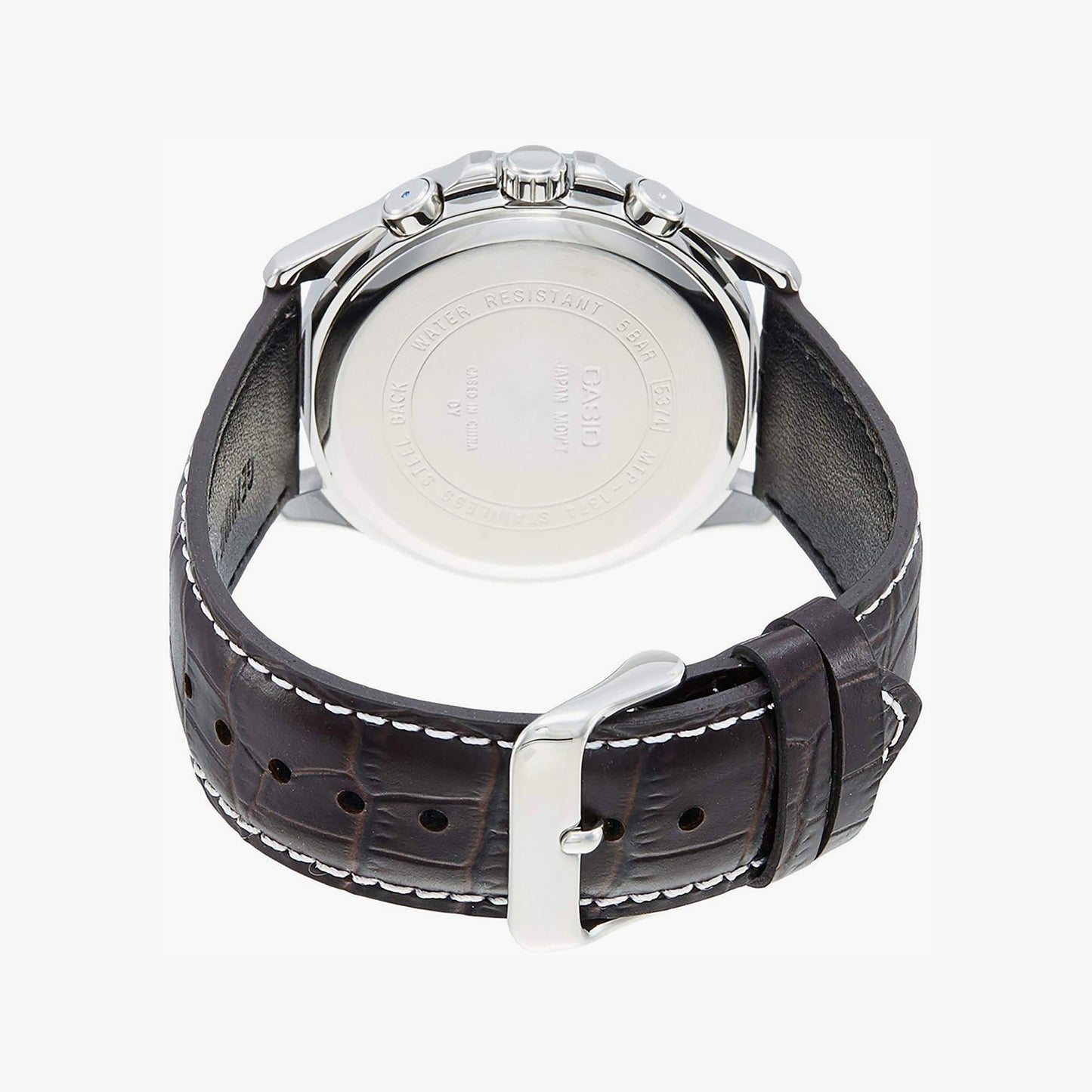 Elegant Silver Quartz Watch with Brown Leather Strap – Multifunction Display