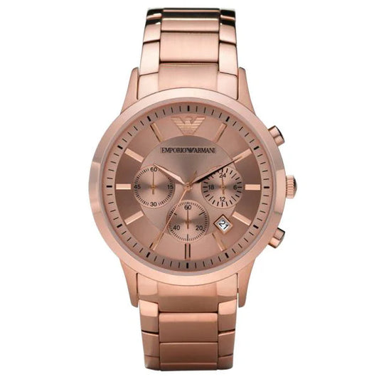 Rose Gold Stainless Steel Men's Watch with Salmon Dial – Elegant Quartz Timepiece
