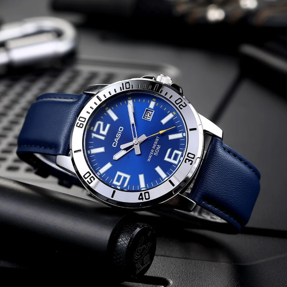 Men’s Classic Analog Watch – Blue Dial with Leather Strap