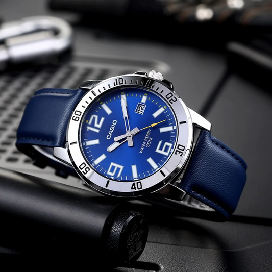 Men’s Classic Analog Watch – Blue Dial with Leather Strap