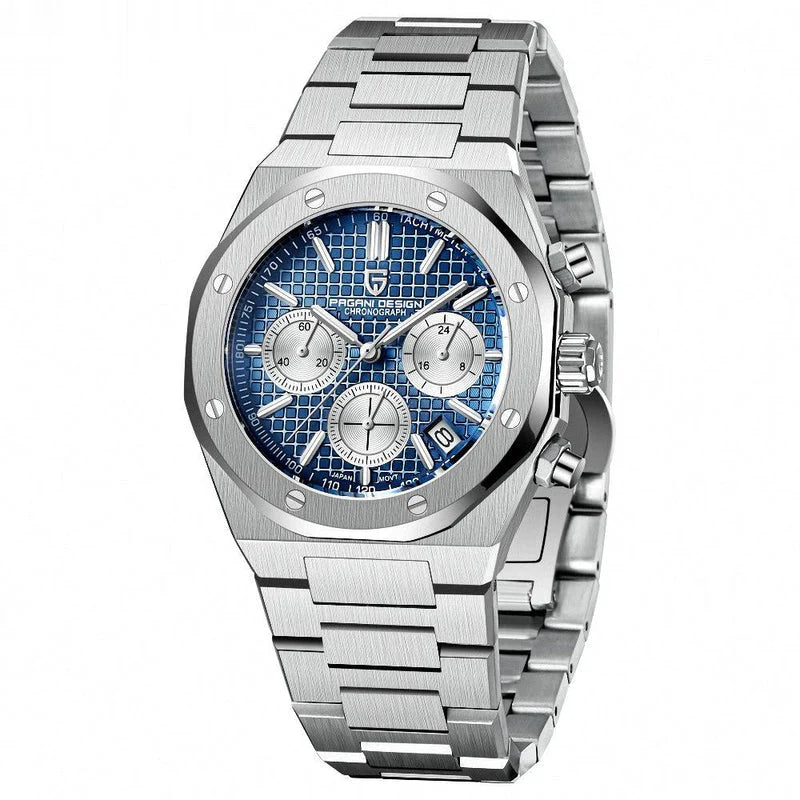Blue Dial Stainless Steel Quartz Watch – 200M Water Resistant, 40mm Case