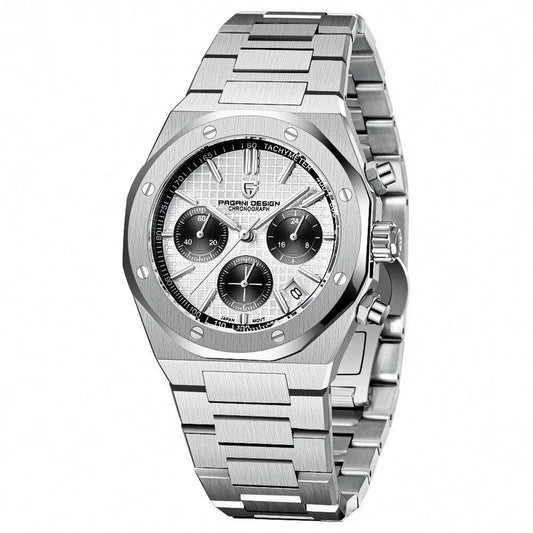 Silver Stainless Steel Quartz Men's Watch – 200M Water Resistance & Classic Dial